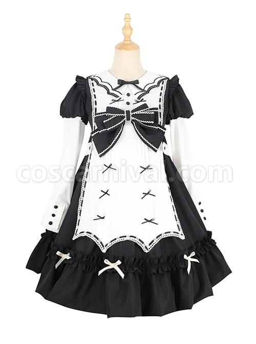 Classic-Lolita-Retro-White-Apron-Decoration-Demon-Maid-Style-Pleated-Bow-Knot-Black-Doll-Dress-coscarnival-3132