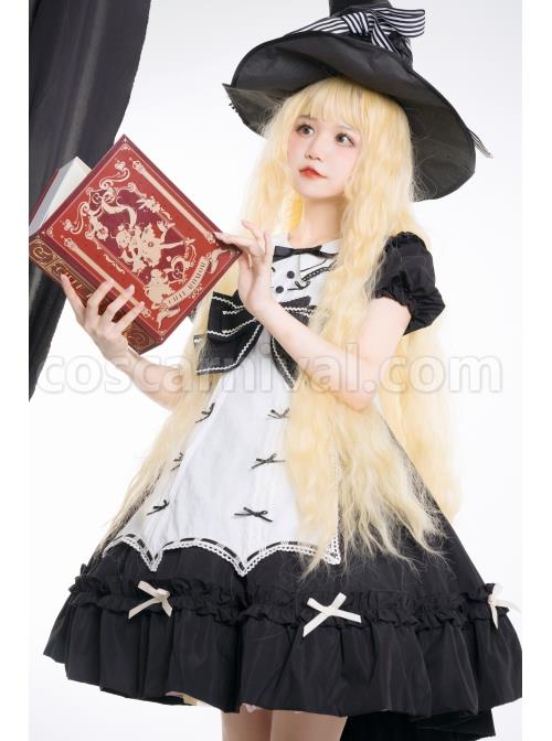 Classic-Lolita-Retro-White-Apron-Decoration-Demon-Maid-Style-Pleated-Bow-Knot-Black-Doll-Dress-coscarnival-3169