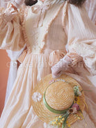 Classic-Lolita-Simple-Jacquard-Lace-Embroidery-Pleated-Ruffle-Pure-Cotton-Bow-Brooch-Decoration-Long-Sleeves-Dress-coscarnival-3198