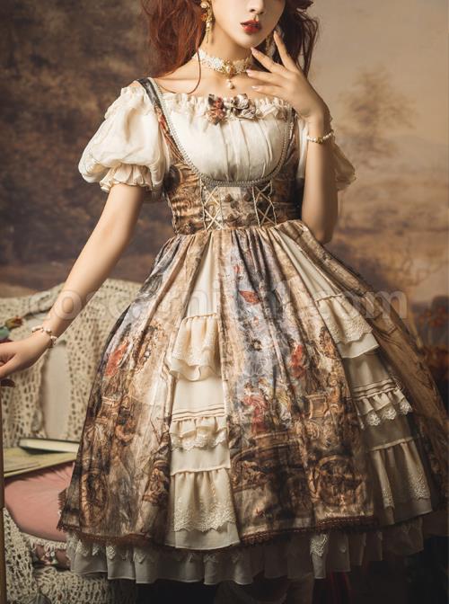 Classic Lolita White Lace Embroidery Ruffles Pleated Off The Shoulder Short Sleeve Shirt coscarnival