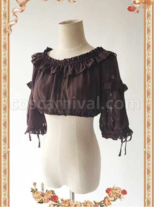 Coffee Color Lovely Puff Sleeve Lolita Super Short Top coscarnival