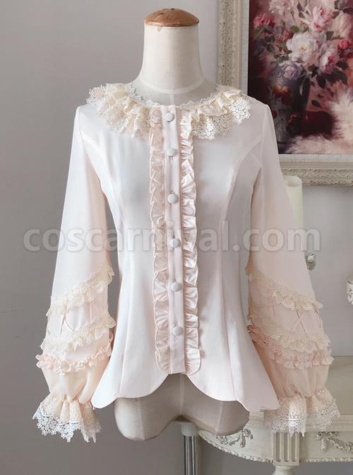 Colored Glaze Fence Series Petal Hem Classic Lolita Lace Long Sleeve Shirt coscarnival