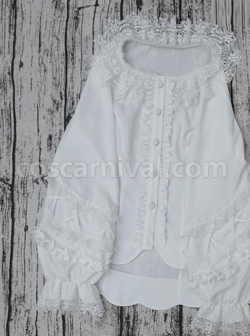 Colored Glaze Fence Series Petal Hem Classic Lolita Lace Long Sleeve Shirt coscarnival