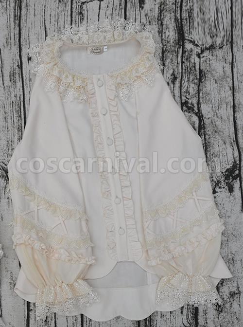 Colored Glaze Fence Series Petal Hem Classic Lolita Lace Long Sleeve Shirt coscarnival
