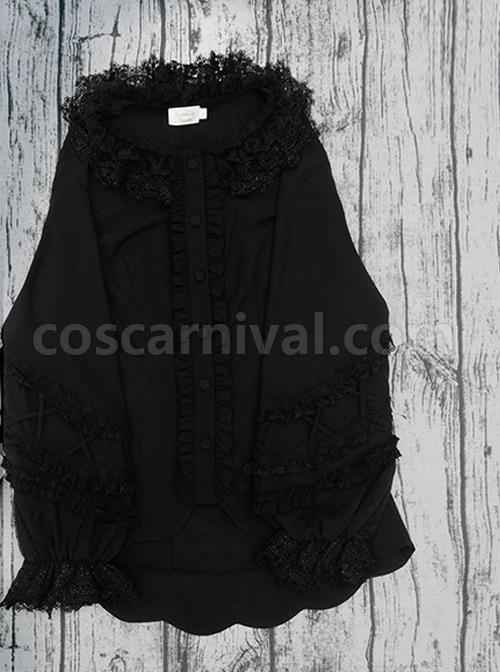Colored Glaze Fence Series Petal Hem Classic Lolita Lace Long Sleeve Shirt coscarnival