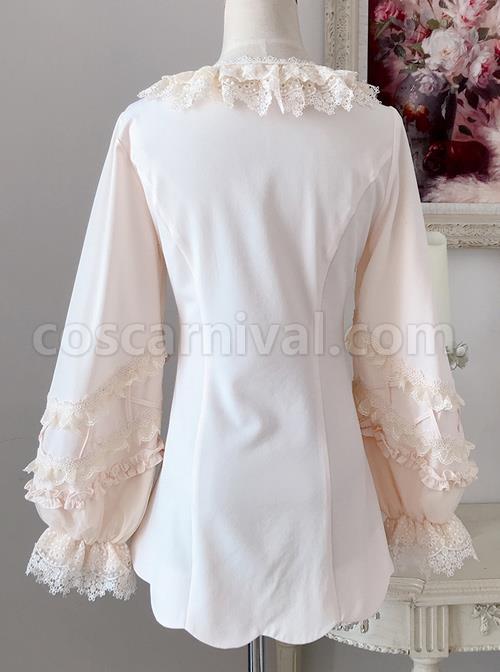Colored Glaze Fence Series Petal Hem Classic Lolita Lace Long Sleeve Shirt coscarnival