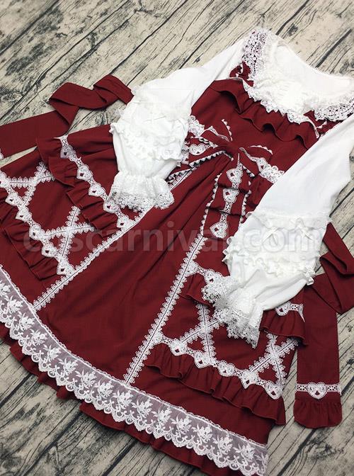 Colored Glaze Fence Series Petal Hem Classic Lolita Lace Long Sleeve Shirt coscarnival