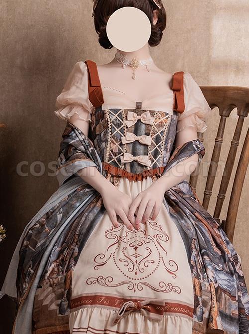 Constantine-Series-OP-Elegant-Vintage-Oil-Painting-Print-Bow-Knots-Decoration-Classic-Lolita-Short-Sleeve-Dress-Set-coscarnival-1343