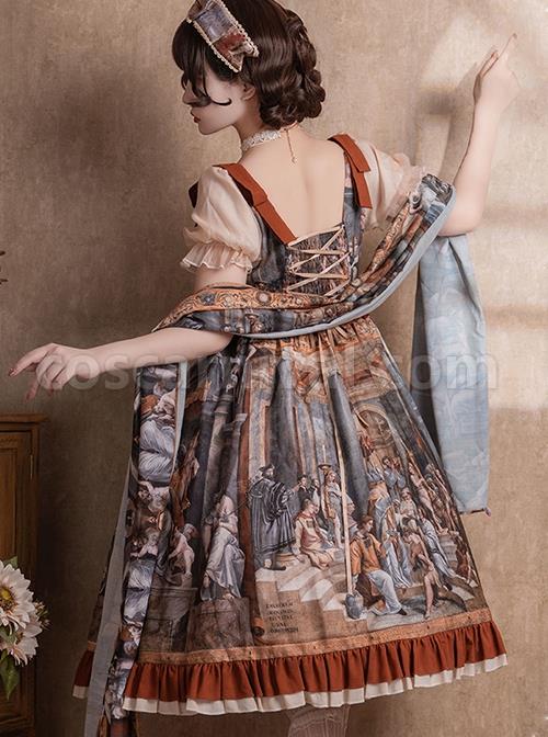 Constantine-Series-OP-Elegant-Vintage-Oil-Painting-Print-Bow-Knots-Decoration-Classic-Lolita-Short-Sleeve-Dress-Set-coscarnival-1352