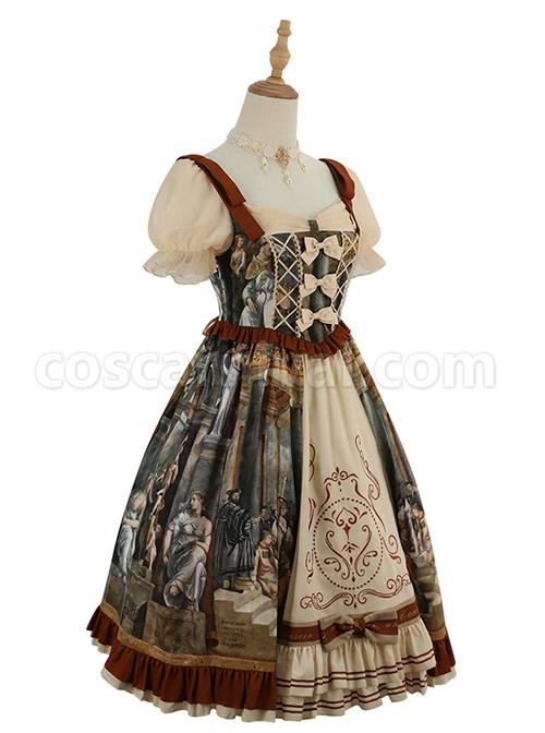 Constantine-Series-OP-Elegant-Vintage-Oil-Painting-Print-Bow-Knots-Decoration-Classic-Lolita-Short-Sleeve-Dress-Set-coscarnival-1379
