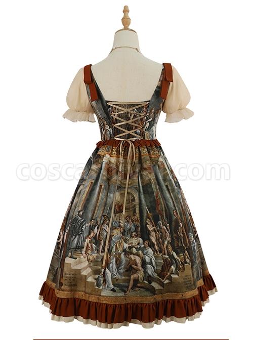Constantine-Series-OP-Elegant-Vintage-Oil-Painting-Print-Bow-Knots-Decoration-Classic-Lolita-Short-Sleeve-Dress-Set-coscarnival-1384
