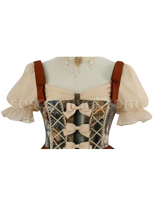 Constantine-Series-OP-Elegant-Vintage-Oil-Painting-Print-Bow-Knots-Decoration-Classic-Lolita-Short-Sleeve-Dress-Set-coscarnival-1388