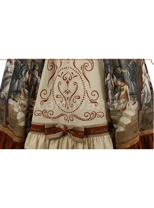 Constantine-Series-OP-Elegant-Vintage-Oil-Painting-Print-Bow-Knots-Decoration-Classic-Lolita-Short-Sleeve-Dress-Set-coscarnival-1408