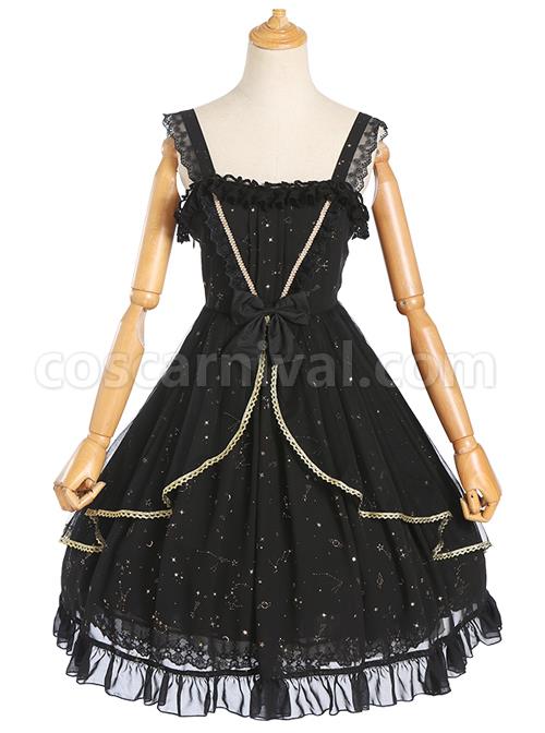 Constellation Black Short Sleeves Stylish Gothic Lolita Sling Dress coscarnival