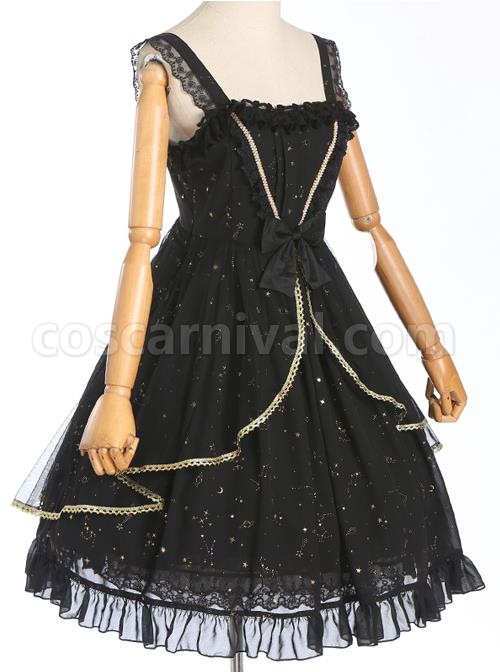 Constellation Black Short Sleeves Stylish Gothic Lolita Sling Dress coscarnival