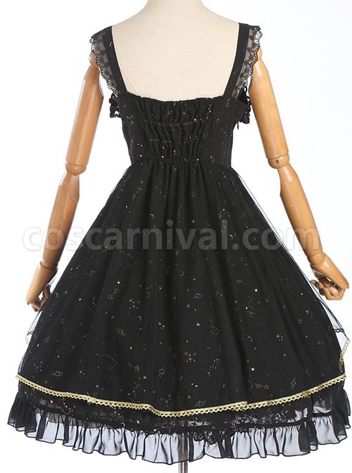 Constellation Black Short Sleeves Stylish Gothic Lolita Sling Dress coscarnival