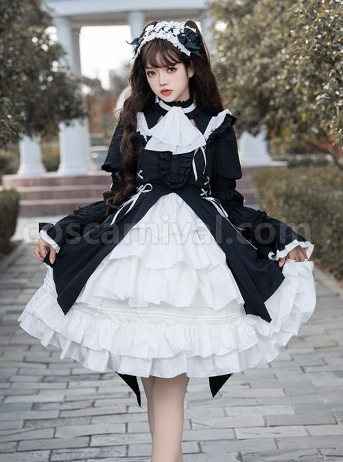 Contract Phantom Night Stone Series Gothic Girl Court Style Black White Detachable Sleeves Gothic Lolita Short-Sleeved Dress coscarnival