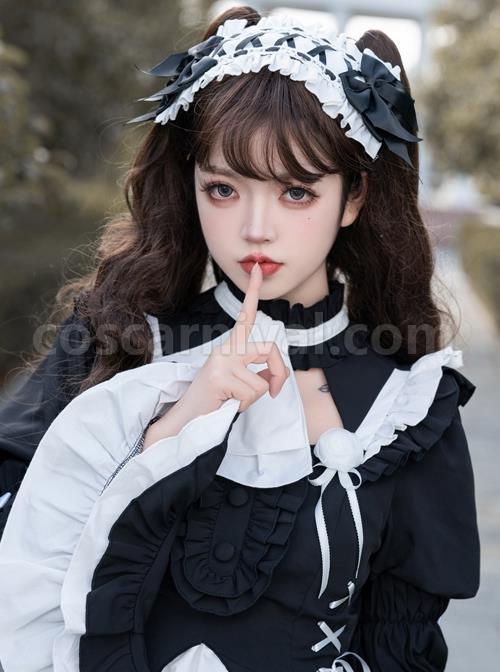 Contract Phantom Night Stone Series Gothic Girl Court Style Black White Detachable Sleeves Gothic Lolita Short-Sleeved Dress coscarnival