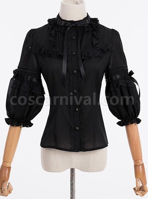 Coronation Bear Series Lace Ruffle Classic Lolita Chiffon Half Sleeve Shirt coscarnival