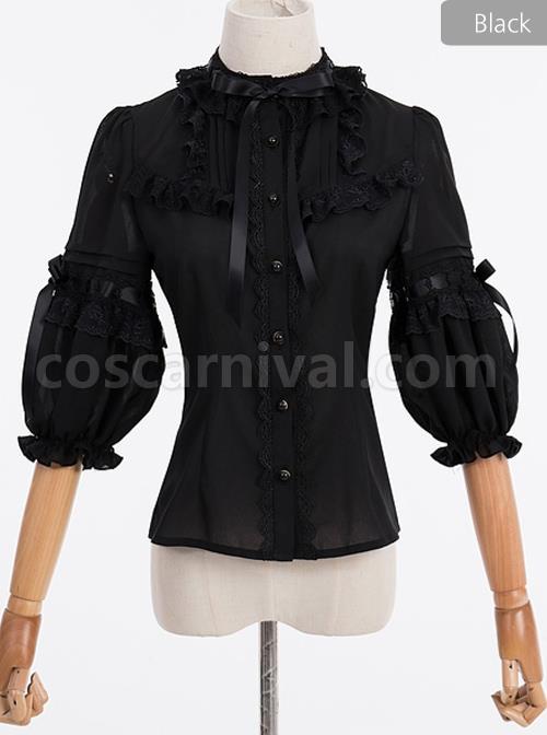 Coronation Bear Series Lace Ruffle Classic Lolita Chiffon Half Sleeve Shirt coscarnival