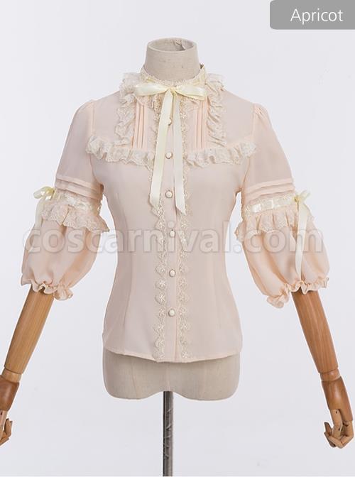 Coronation Bear Series Lace Ruffle Classic Lolita Chiffon Half Sleeve Shirt coscarnival