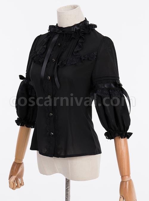 Coronation Bear Series Lace Ruffle Classic Lolita Chiffon Half Sleeve Shirt coscarnival