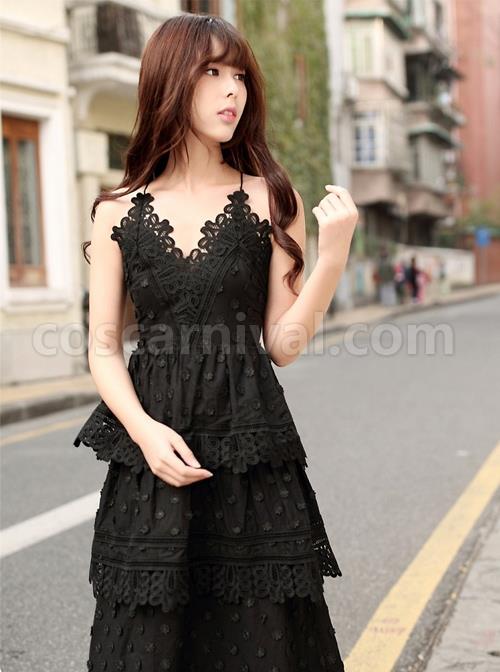Cotton Backless Sexy Gothic Lolita Sling Dress coscarnival