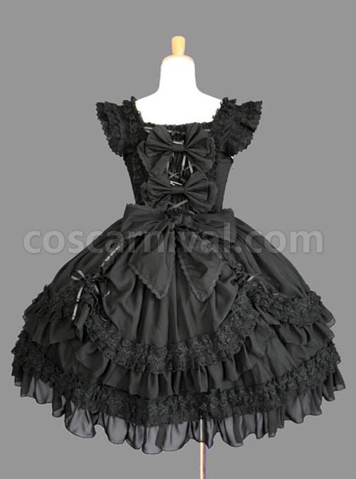 Cotton Black Lace Bowknot Gothic Lolita Sleeveless Dress coscarnival