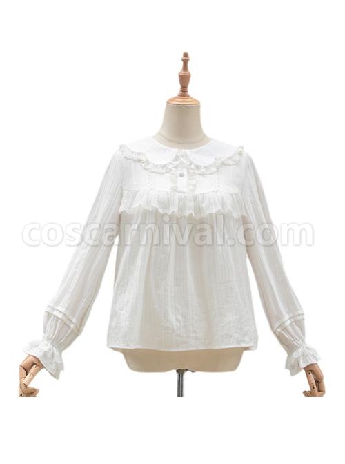 Cotton Cat Ears Doll Collar White Sweet Lolita Lace Long Sleeve Shirt coscarnival