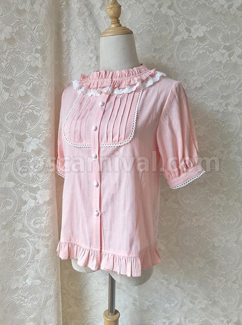 Cotton Ruffle Collar Pure Color Classic Lolita Easy Matching Short Sleeve Shirt coscarnival