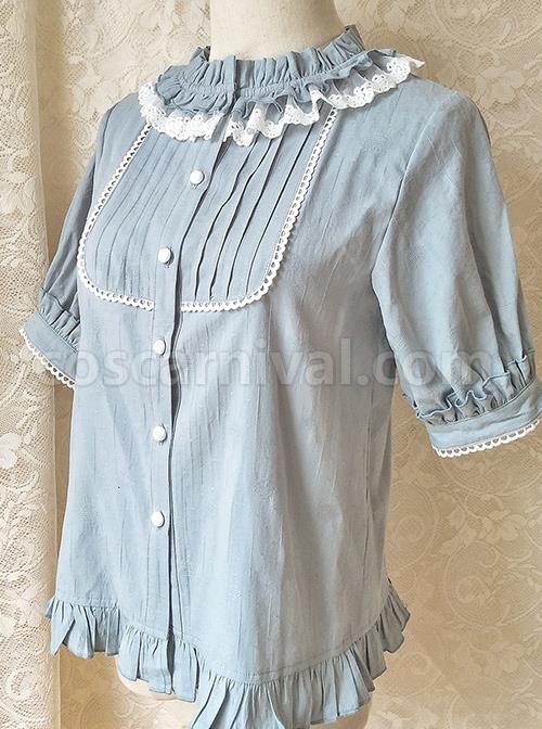 Cotton Ruffle Collar Pure Color Classic Lolita Easy Matching Short Sleeve Shirt coscarnival
