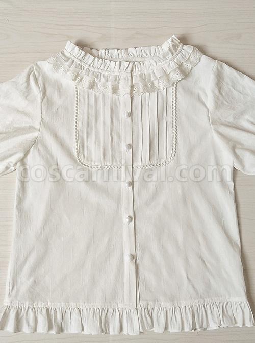 Cotton Ruffle Collar Pure Color Classic Lolita Easy Matching Short Sleeve Shirt coscarnival