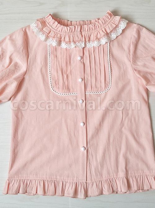 Cotton Ruffle Collar Pure Color Classic Lolita Easy Matching Short Sleeve Shirt coscarnival