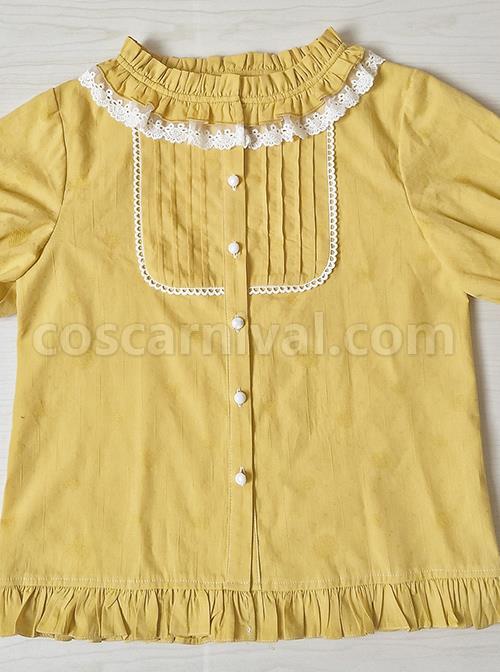 Cotton Ruffle Collar Pure Color Classic Lolita Easy Matching Short Sleeve Shirt coscarnival
