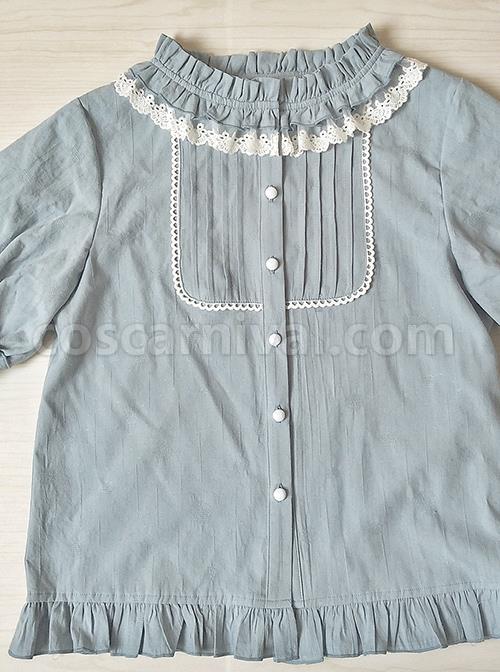 Cotton Ruffle Collar Pure Color Classic Lolita Easy Matching Short Sleeve Shirt coscarnival