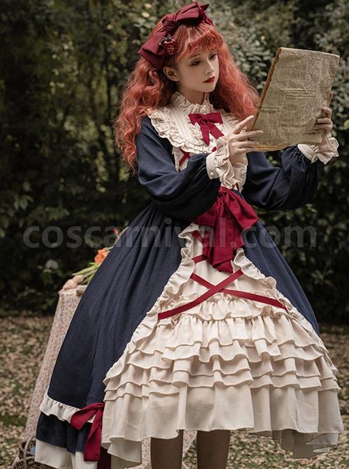 Cream-Tower-Series-OP-Stand-Collar-Ruffle-Big-Hem-Classic-Lolita-Grace-Long-Sleeved-Dress-coscarnival-1339
