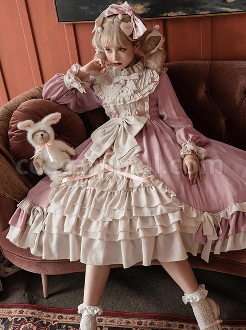 Cream-Tower-Series-OP-Stand-Collar-Ruffle-Big-Hem-Classic-Lolita-Grace-Long-Sleeved-Dress-coscarnival-1345