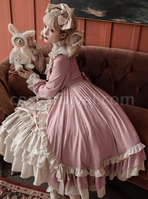 Cream-Tower-Series-OP-Stand-Collar-Ruffle-Big-Hem-Classic-Lolita-Grace-Long-Sleeved-Dress-coscarnival-1353