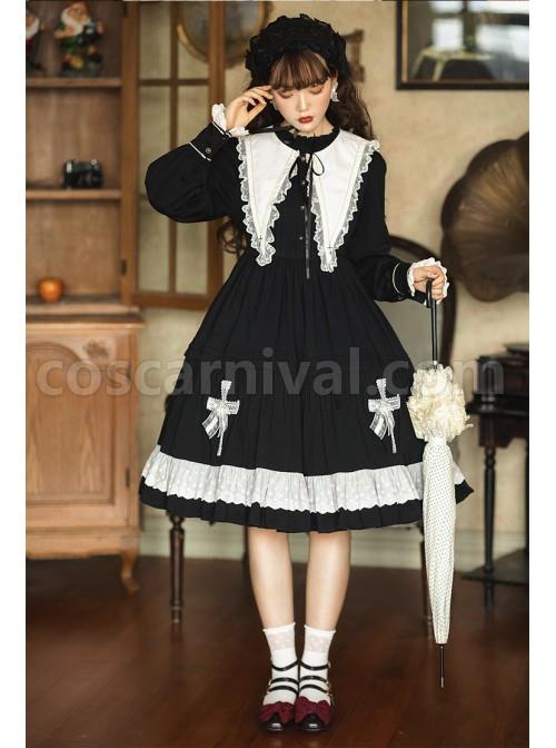 Cross Temple Series OP Pure Color Cotton Halloween Simplicity Gothic Lolita Black Long Sleeve Dress coscarnival