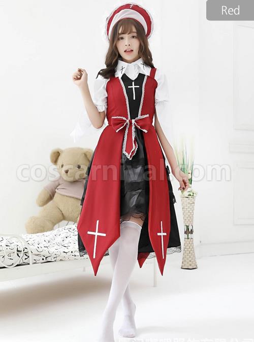 Cross Witch Gothic Lolita Black Or Red Dress And Shirt And Hat Set coscarnival