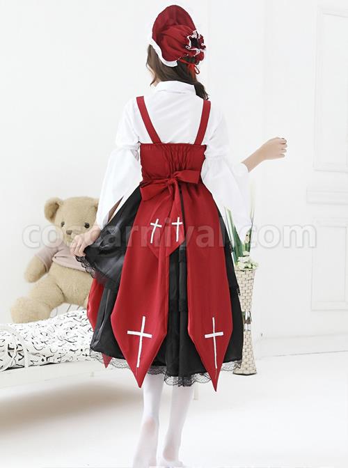 Cross Witch Gothic Lolita Black Or Red Dress And Shirt And Hat Set coscarnival