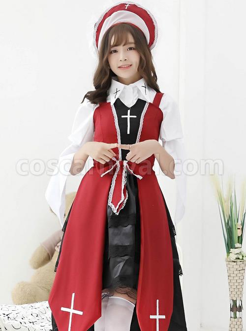 Cross Witch Gothic Lolita Black Or Red Dress And Shirt And Hat Set coscarnival