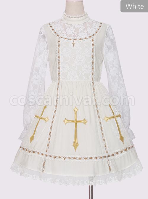Crucifix Embroidery Lace Velvet Retro Gothic Lolita Dress coscarnival