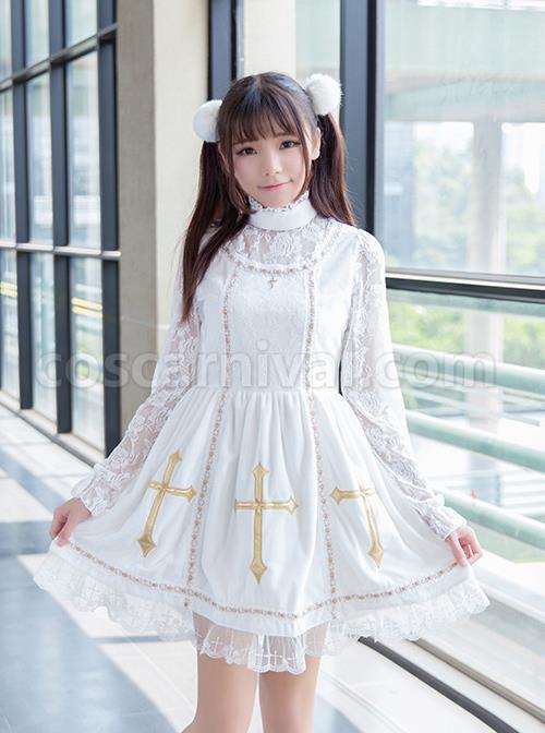 Crucifix Embroidery Lace Velvet Retro Gothic Lolita Dress coscarnival