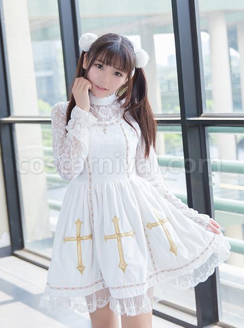 Crucifix Embroidery Lace Velvet Retro Gothic Lolita Dress coscarnival