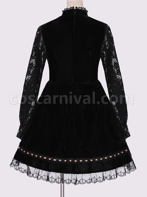 Crucifix Embroidery Lace Velvet Retro Gothic Lolita Dress coscarnival