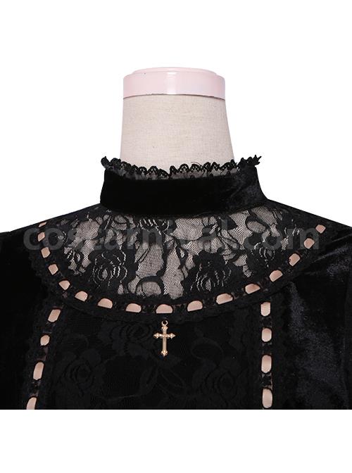 Crucifix Embroidery Lace Velvet Retro Gothic Lolita Dress coscarnival
