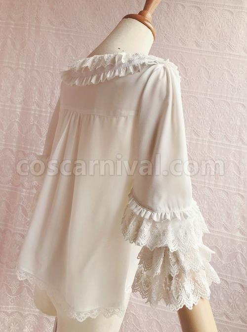 Cute Chiffon Ruffle Doll Collar Lolita Nine Quarter Sleeve Shirt coscarnival