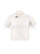 Cute Doll Collar Ruffle Puff Sleeves Sweet Lolita Simple Short Sleeve Shirt coscarnival
