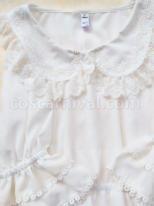 Cute Doll Collar White Chiffon Sweet Lolita Half Sleeve Shirt coscarnival